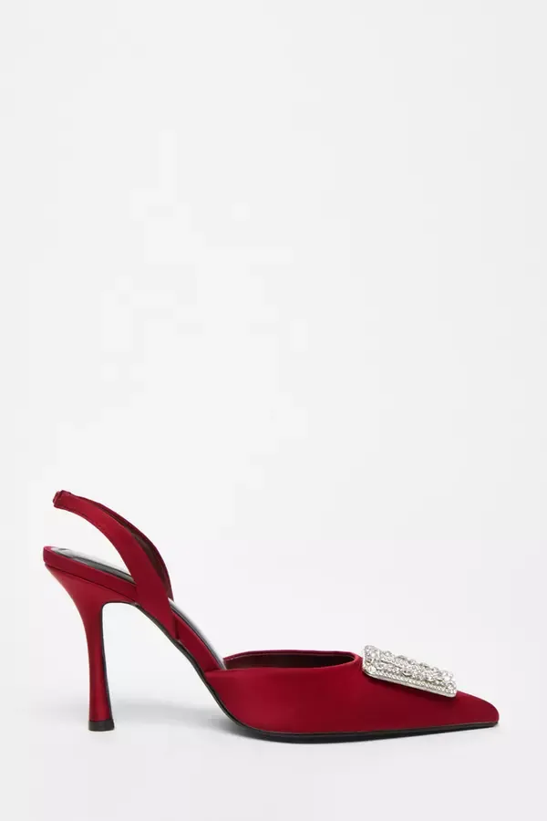 Quiz Clothing Party Shoes Dark Red Satin Brooch Court Heels 8211 Women