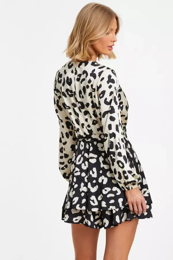 Quiz Clothing Playsuits Cream Animal Print Wrap Playsuit 8211 Women
