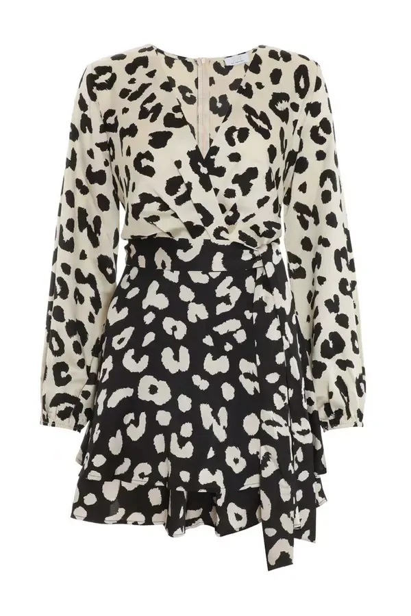 Quiz Clothing Playsuits Cream Animal Print Wrap Playsuit 8211 Women