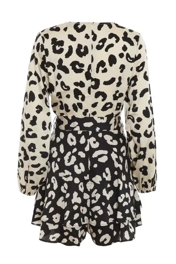 Quiz Clothing Playsuits Cream Animal Print Wrap Playsuit 8211 Women