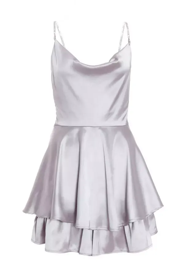 Quiz Clothing Playsuits Petite Grey Satin Diamante Playsuit 8211 Women