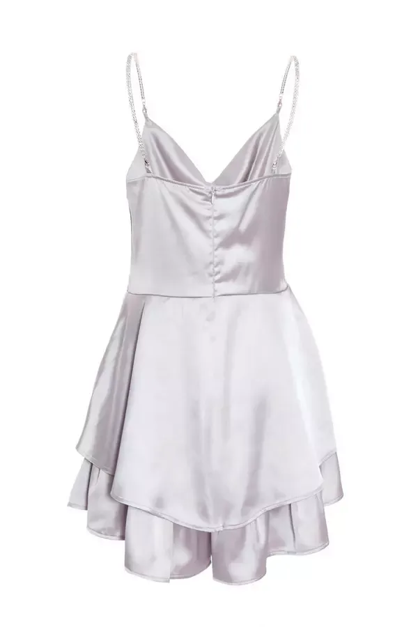 Quiz Clothing Playsuits Petite Grey Satin Diamante Playsuit 8211 Women