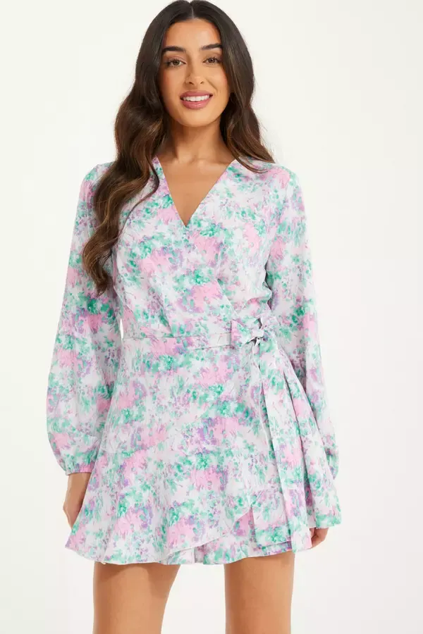 Quiz Clothing Playsuits Petite Pink Smudge Print Playsuit 8211 Women