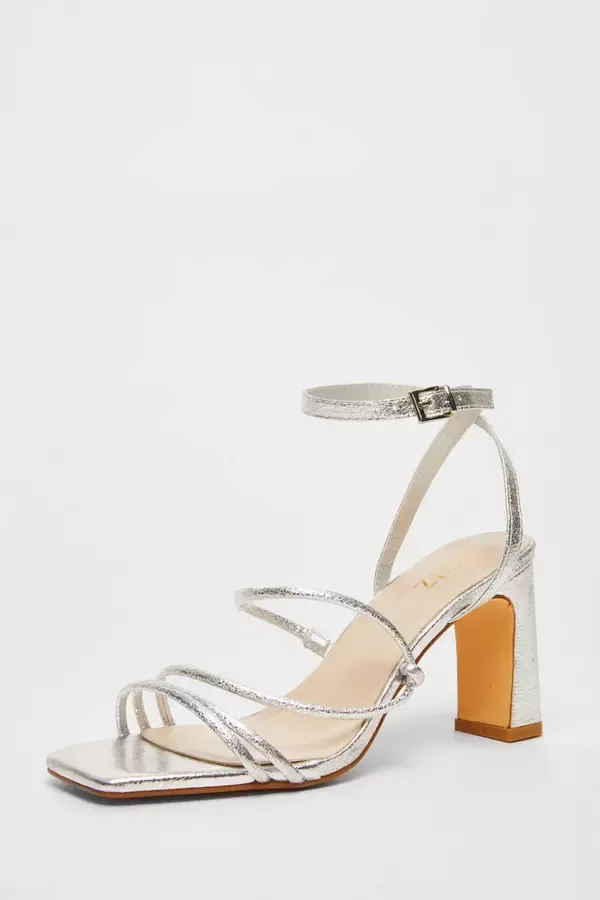Quiz Clothing Sandals Silver Faux Leather Strappy Heeled Sandals 8211 Women