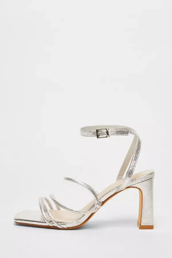 Quiz Clothing Sandals Silver Faux Leather Strappy Heeled Sandals 8211 Women