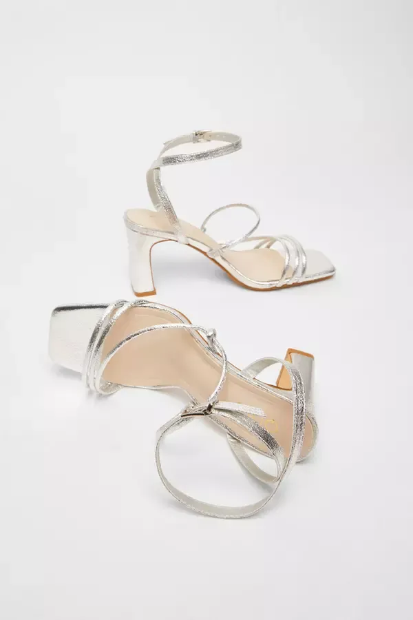 Quiz Clothing Sandals Silver Faux Leather Strappy Heeled Sandals 8211 Women