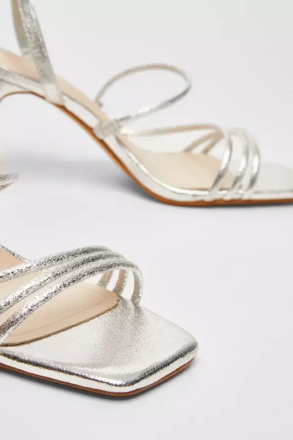 Quiz Clothing Sandals Silver Faux Leather Strappy Heeled Sandals 8211 Women