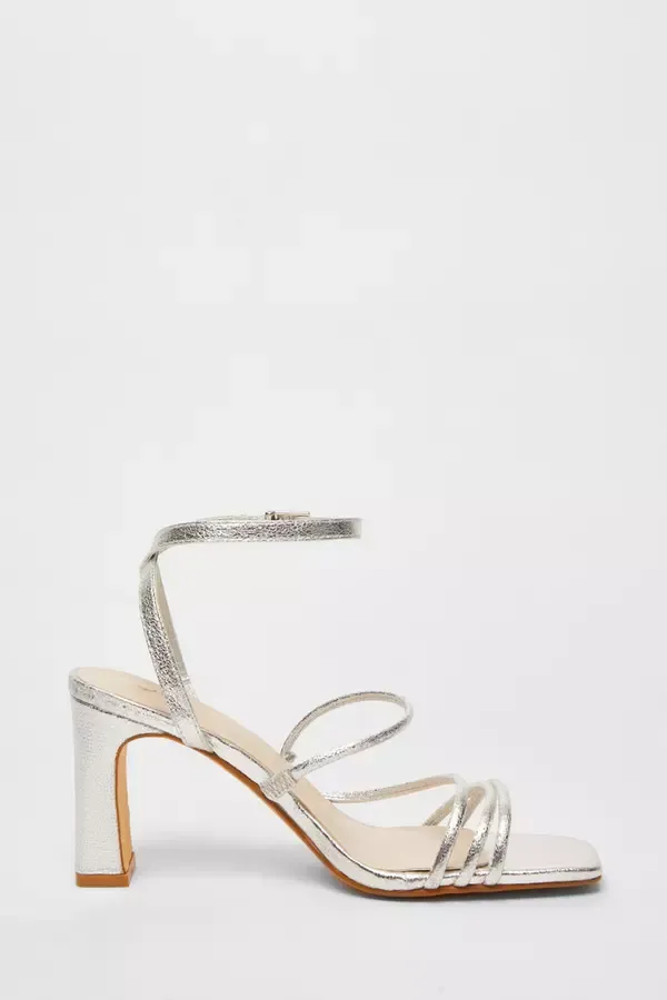 Quiz Clothing Sandals Silver Faux Leather Strappy Heeled Sandals 8211 Women