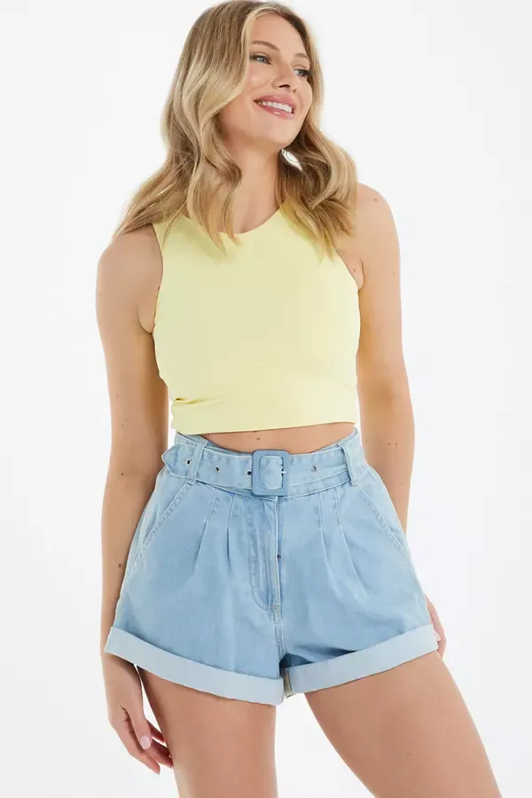 Quiz Clothing Shorts Light Blue Denim Belted Shorts 8211 Women