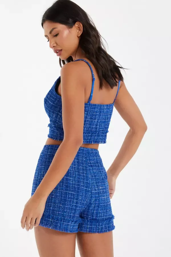 Quiz Clothing Shorts Royal Blue Checked Boucle Shorts 8211 Women