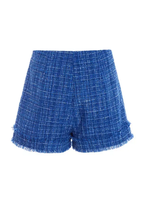 Quiz Clothing Shorts Royal Blue Checked Boucle Shorts 8211 Women