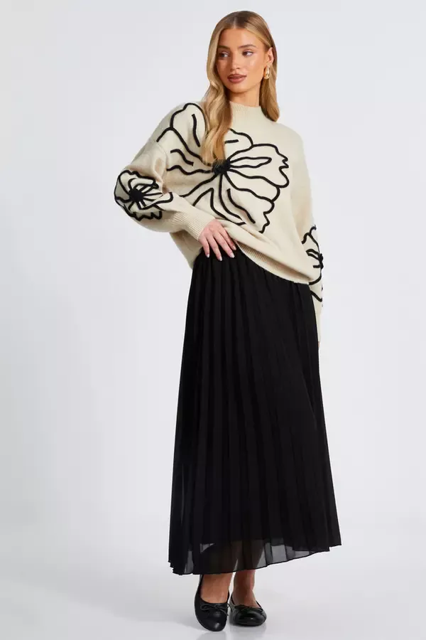 Quiz Clothing Skirts Black Chiffon Pleated Midi Skirt 8211 Women