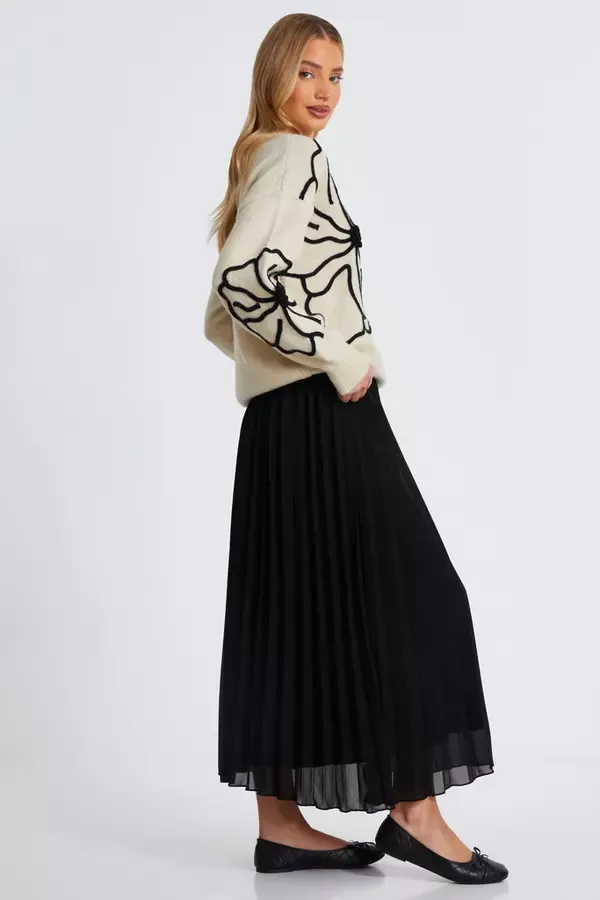 Quiz Clothing Skirts Black Chiffon Pleated Midi Skirt 8211 Women