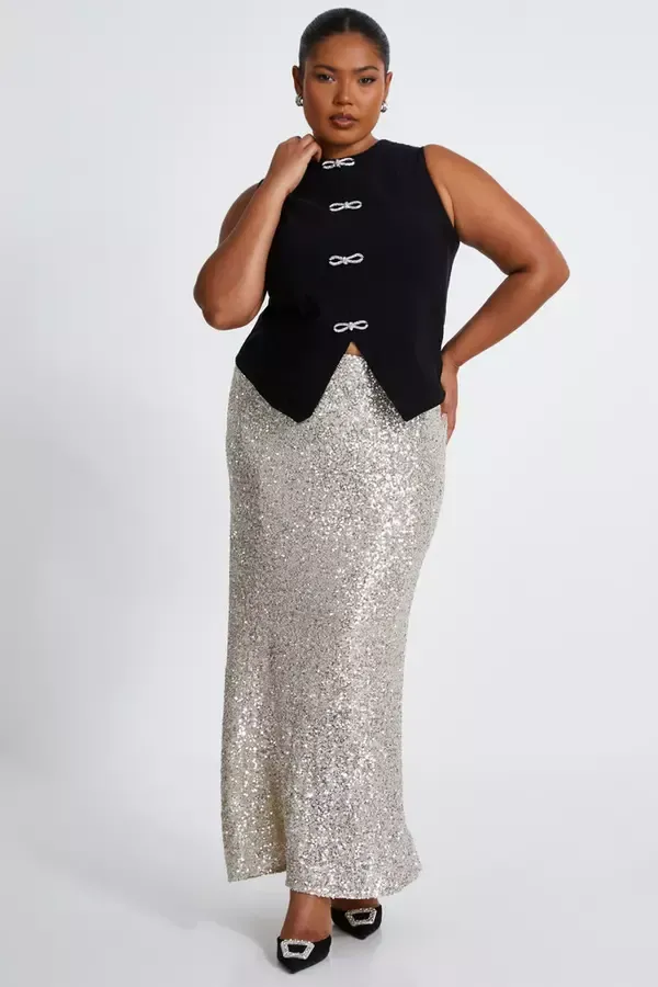 Quiz Clothing Skirts Curve Champagne Sequin Maxi Skirt 8211 Women