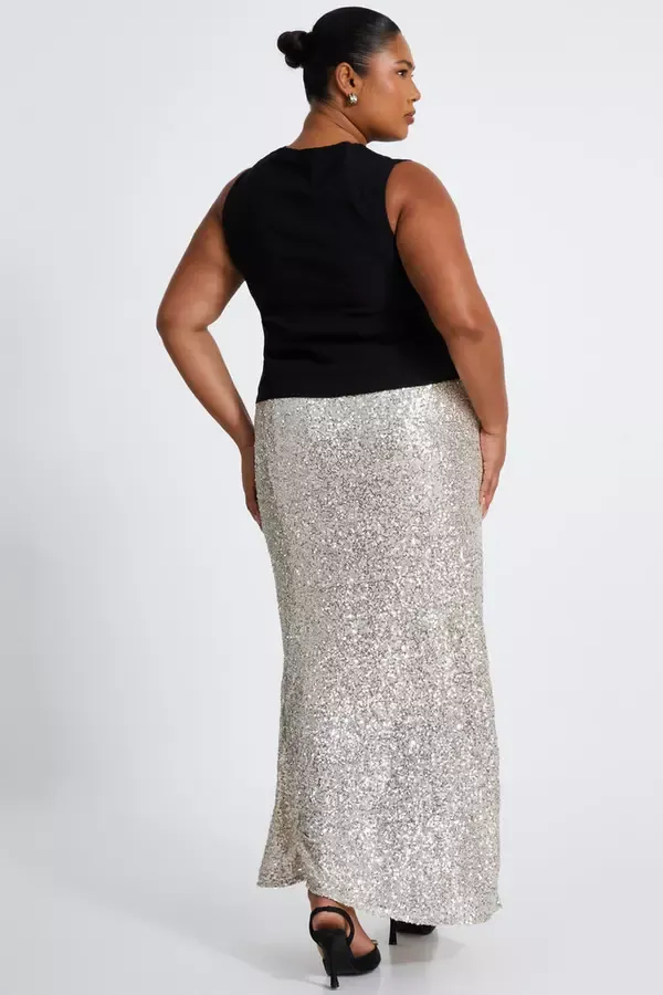 Quiz Clothing Skirts Curve Champagne Sequin Maxi Skirt 8211 Women