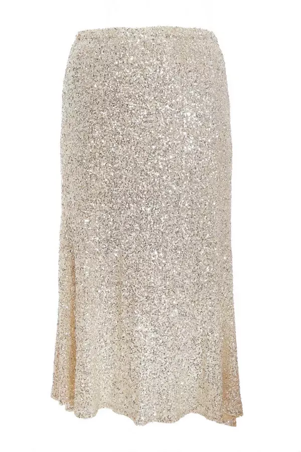 Quiz Clothing Skirts Curve Champagne Sequin Maxi Skirt 8211 Women