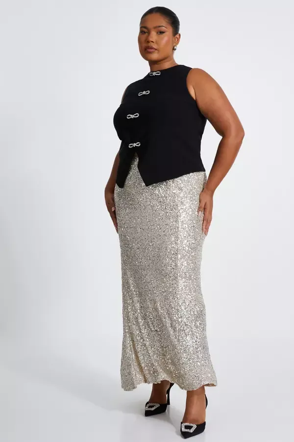 Quiz Clothing Skirts Curve Champagne Sequin Maxi Skirt 8211 Women
