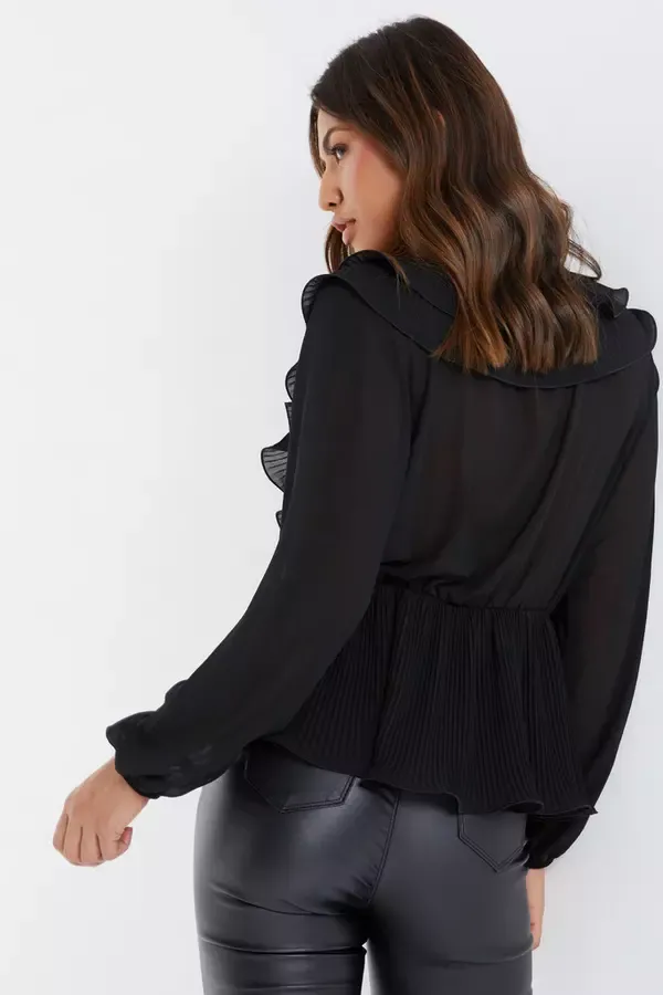 Quiz Clothing Tops Black Chiffon Wrap Peplum Top 8211 Women