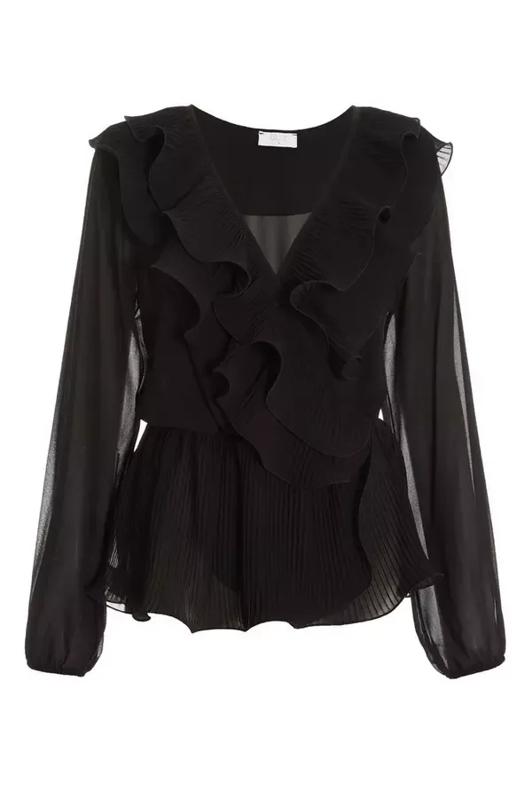 Quiz Clothing Tops Black Chiffon Wrap Peplum Top 8211 Women