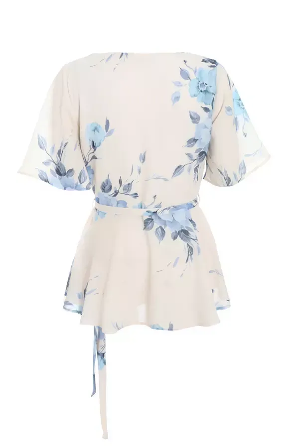 Quiz Clothing Tops Blue Floral Print Wrap Tie Top 8211 Women
