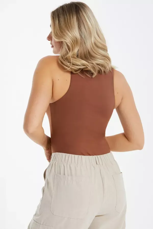 Quiz Clothing Tops Brown Racer Bodysuit 8211 Women