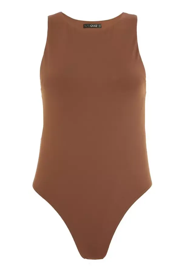 Quiz Clothing Tops Brown Racer Bodysuit 8211 Women