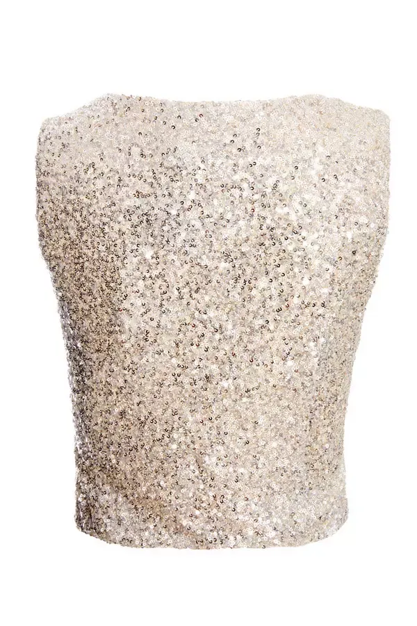 Quiz Clothing Tops Champagne Sequin Tie Front Waistcoat 8211 Women