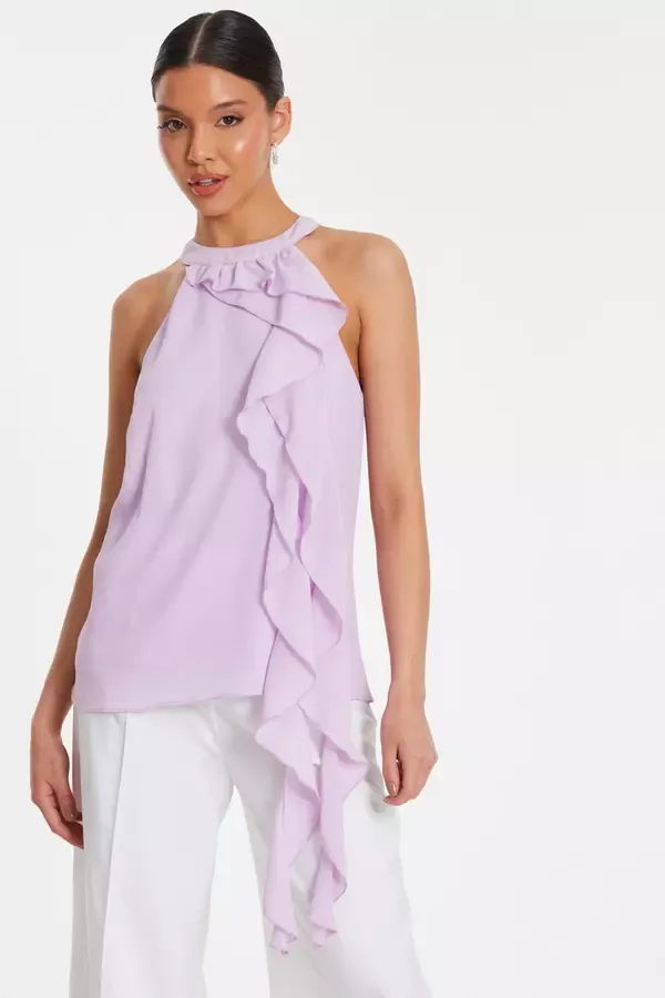 Quiz Clothing Tops Lilac Chiffon Frill Drape Top 8211 Women