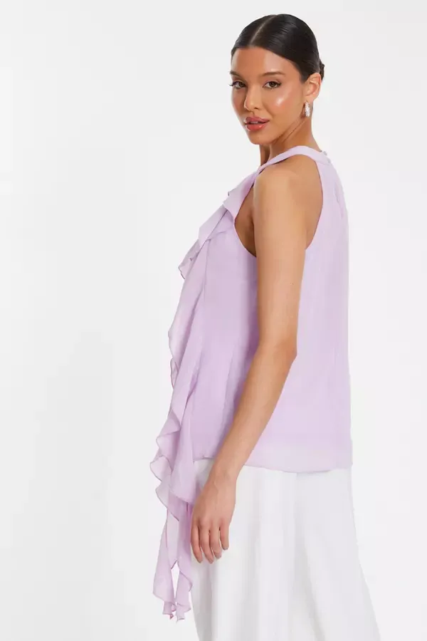 Quiz Clothing Tops Lilac Chiffon Frill Drape Top 8211 Women