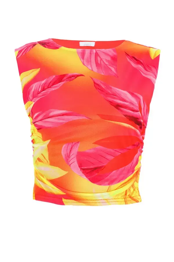 Quiz Clothing Tops Yellow Tropical Print Mesh Top 8211 Women