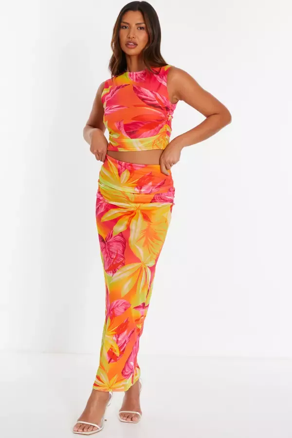 Quiz Clothing Tops Yellow Tropical Print Mesh Top 8211 Women