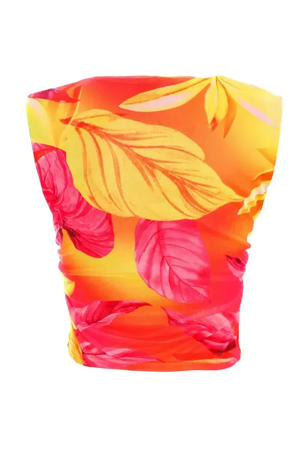 Quiz Clothing Tops Yellow Tropical Print Mesh Top 8211 Women