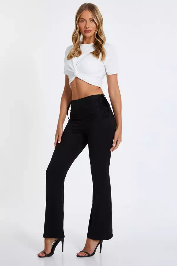 Quiz Clothing Trousers Black Ruched Flared Trousers 8211 Women