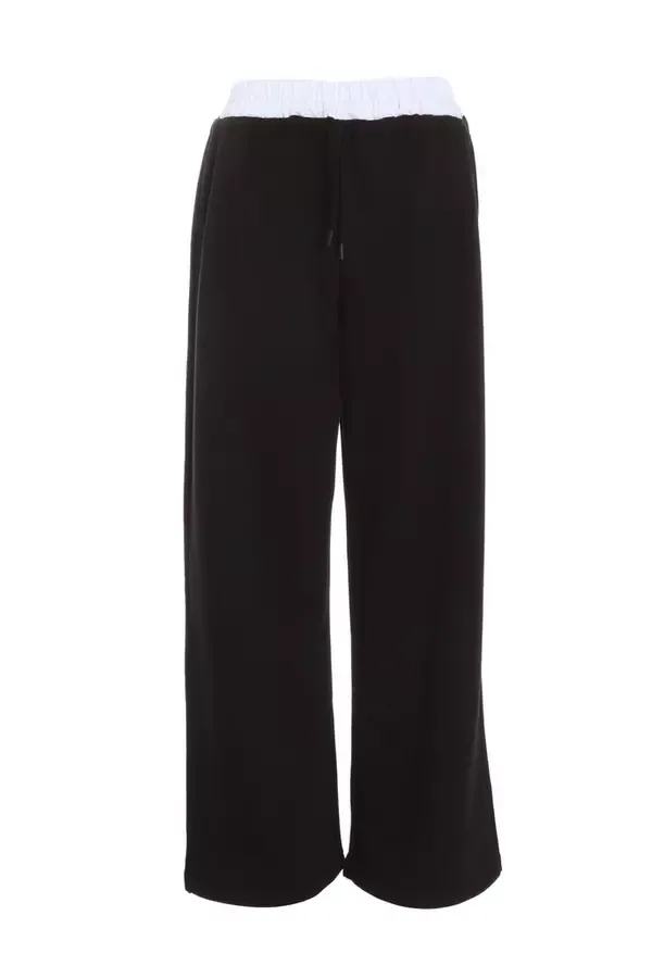 Quiz Clothing Trousers Black Wide Leg Double Waist Jogger 8211 Women