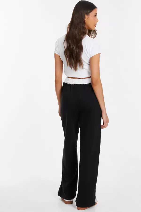 Quiz Clothing Trousers Black Wide Leg Double Waist Jogger 8211 Women