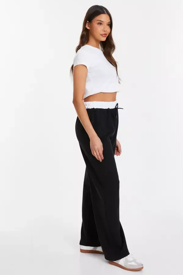 Quiz Clothing Trousers Black Wide Leg Double Waist Jogger 8211 Women