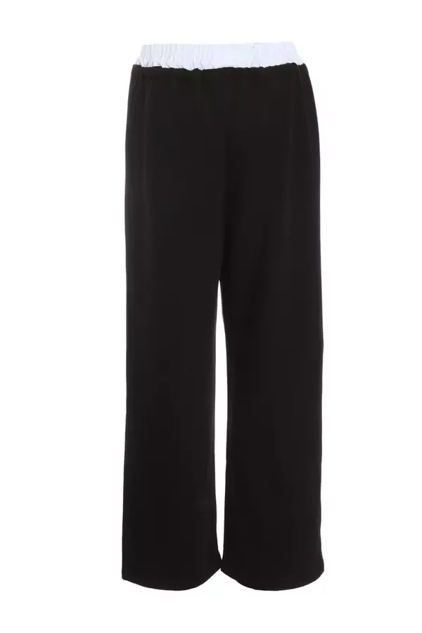 Quiz Clothing Trousers Black Wide Leg Double Waist Jogger 8211 Women