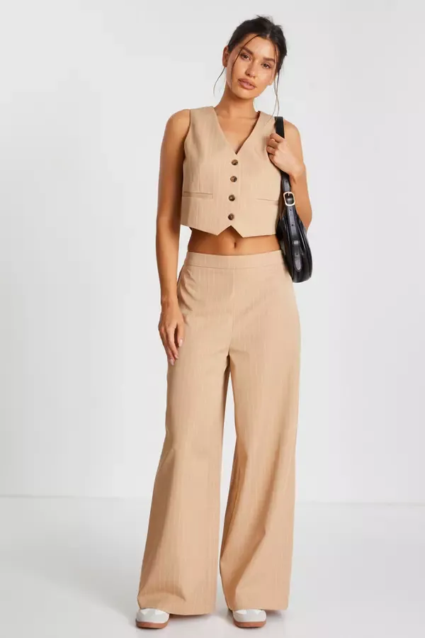 Quiz Clothing Trousers Camel Pinstripe Tailored Trousers 8211 Women