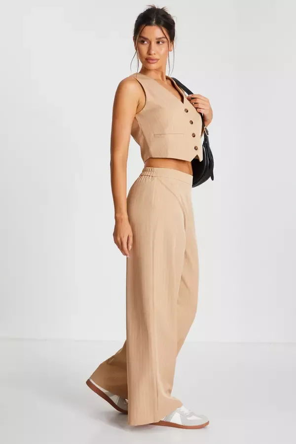 Quiz Clothing Trousers Camel Pinstripe Tailored Trousers 8211 Women