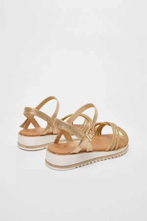 Quiz Clothing Wide Fit Wide Fit Gold Diamante Strap Sandals 8211 Women