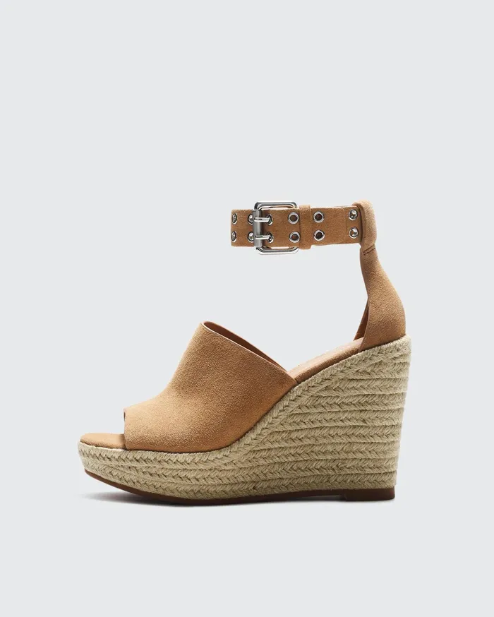 Rag and Bone Anteros Espadrille Wedge Oak Brown Suede Women Sandals