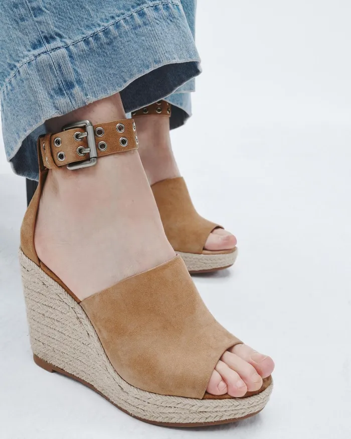 Rag and Bone Anteros Espadrille Wedge Oak Brown Suede Women Sandals