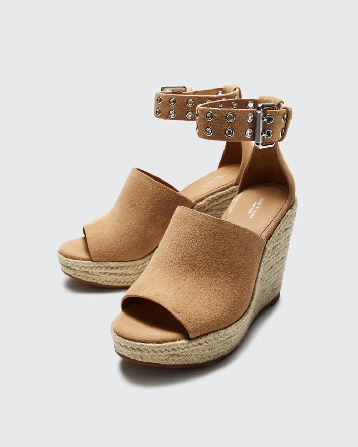 Rag and Bone Anteros Espadrille Wedge Oak Brown Suede Women Sandals