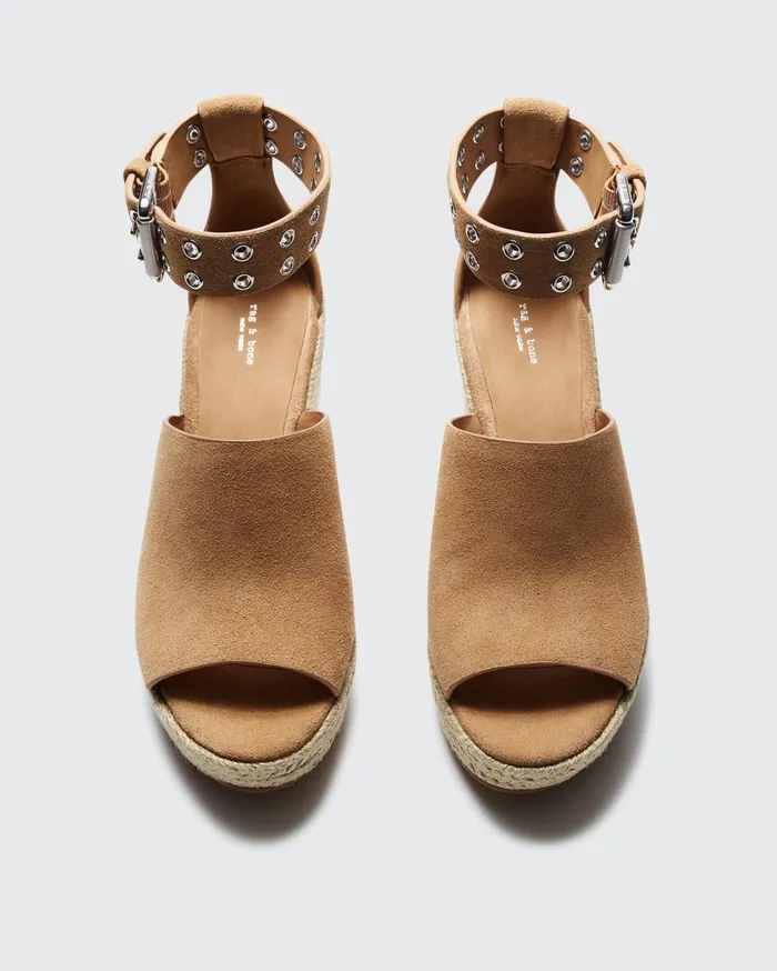 Rag and Bone Anteros Espadrille Wedge Oak Brown Suede Women Sandals
