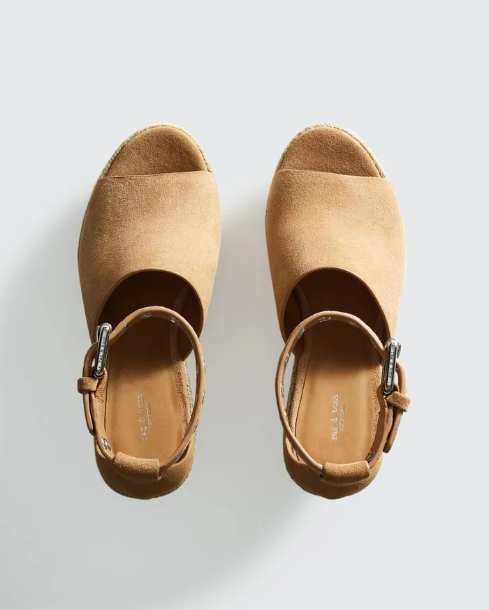 Rag and Bone Anteros Espadrille Wedge Oak Brown Suede Women Sandals