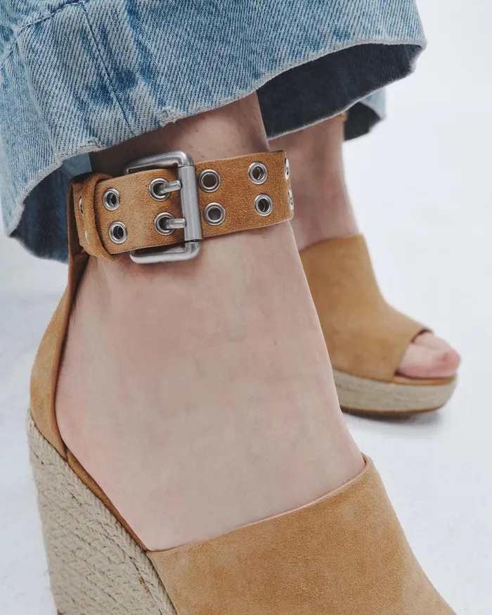 Rag and Bone Anteros Espadrille Wedge Oak Brown Suede Women Sandals