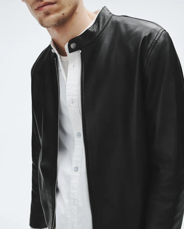 Rag and Bone Archive Leather Caf Racer Black Men Coats and Jackets