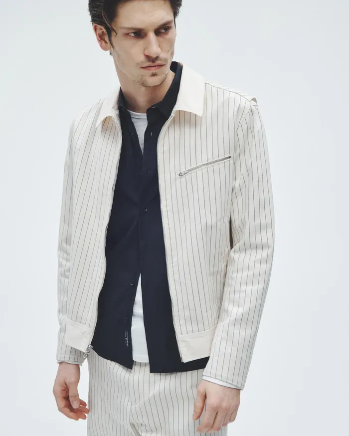 Rag and Bone Carter Cotton Shirt Jacket White Stripe Men Coats and Jackets