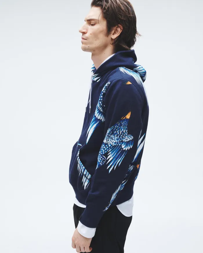 Rag and Bone Eagle Cotton Hoodie Navy Men Sweatshirts