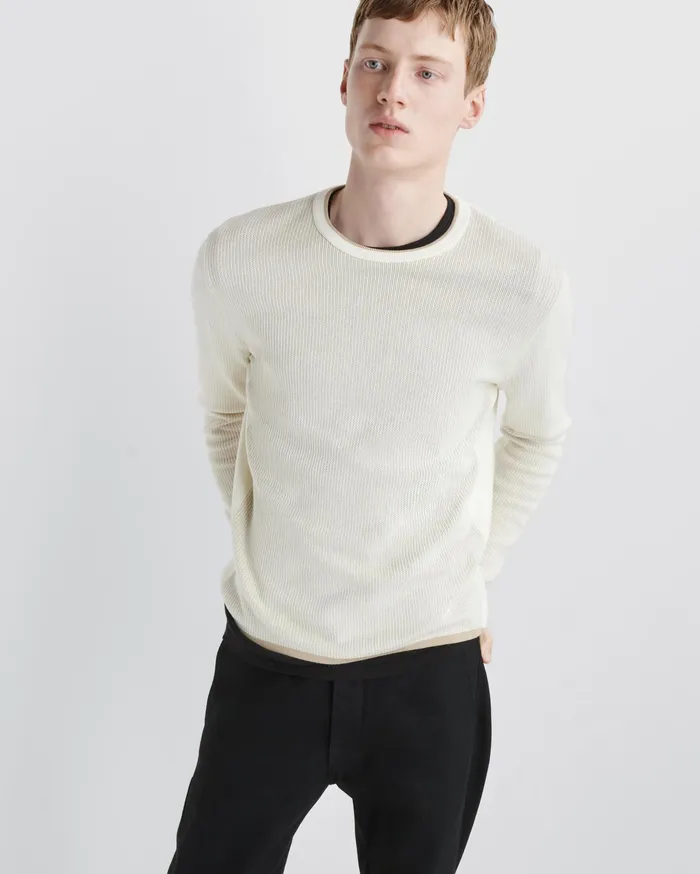 Rag and Bone Harvey Cotton Crew Ivory Men Sweaters